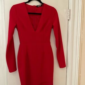 Red Long-Sleeve V-Neck Women’s Dress